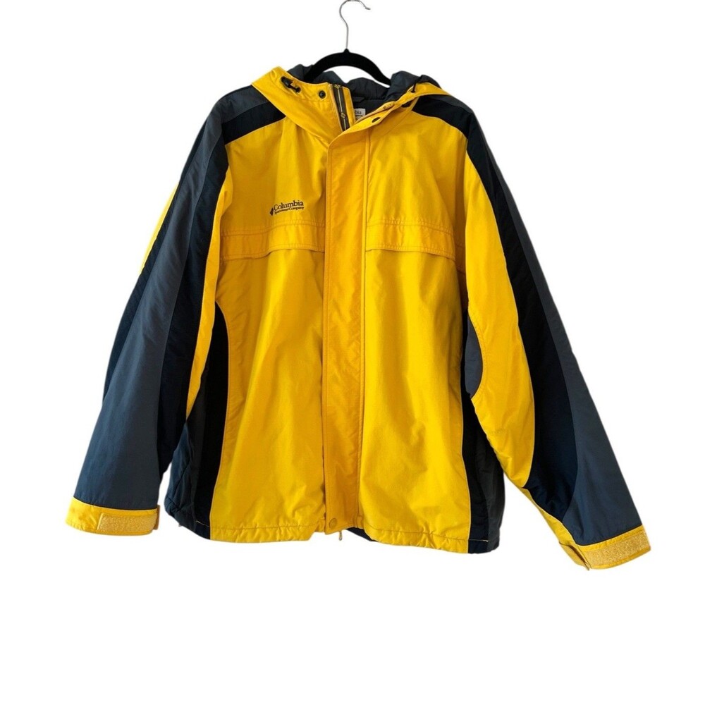 Columbia Mens XL Yellow Gray Hooded Ski Jacket – Fleece Lined, Outdoor Coat
